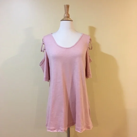 Strappy Cold Shoulder Short Sleeve Blush Pink Top - Picture 2 of 5